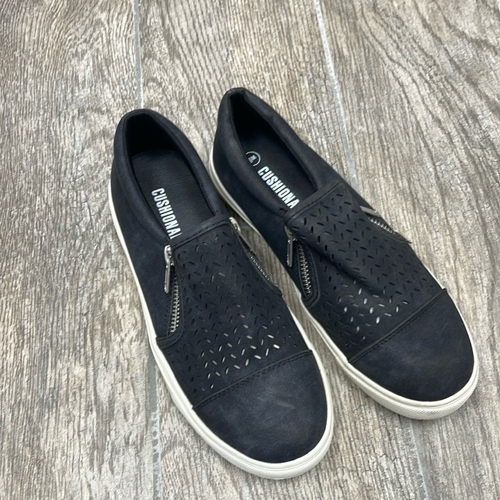 Cushionaire Black Laser-Cut Detail Slip On Sneakers